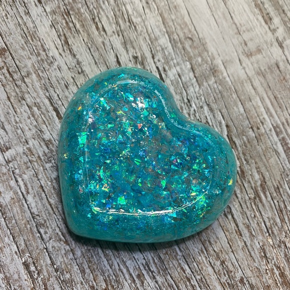 Heart Dish - Teal / Turquoise Rim and Holographic Blue Confetti Base - Picture 7 of 11